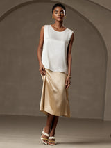 [White] SilkSilky-CA Sleeveless Round Neck Camisole 005