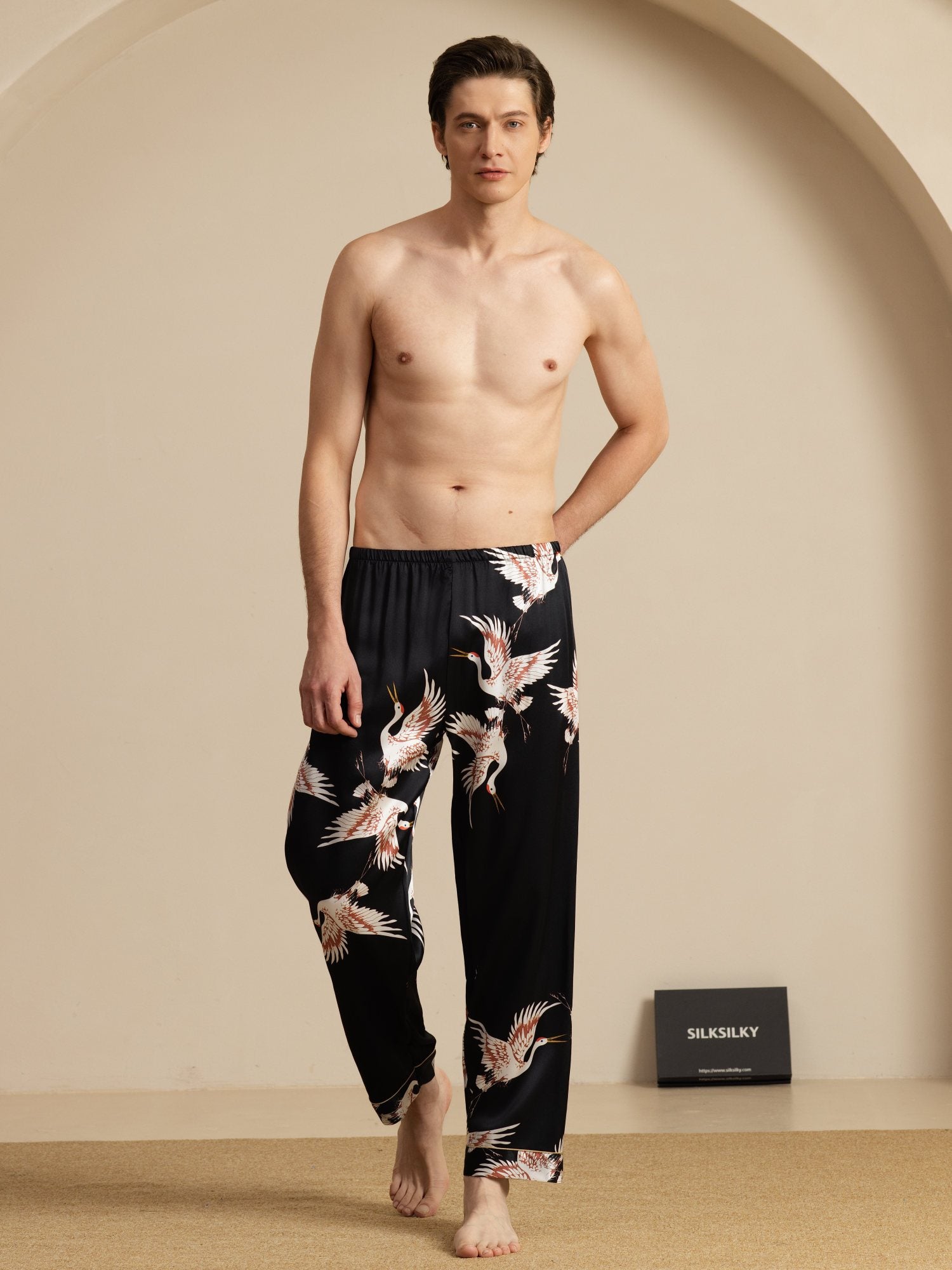 [Black] SilkSilky-CA 19Momme Mens Sleep Bottoms 007