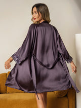 [Purple Gray] SilkSilky-CA Pure Silk Spaghetti Strap V Neck Women's Pajamas 003