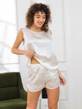 SilkSilky-CA Pure Silk Sleeveless Round Neck Women's Pajamas White 004