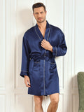 SilkSilky CA Pure Silk 3/4 Sleeve Mens Robe DarkBlue 001