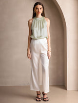 [Light Green] SilkSilky-CA Sleeveless Halter Women's T-Shirt 006