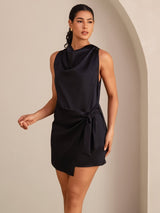 [Black] SilkSilky-CA Sleeveless Cowl Neck Dress 004