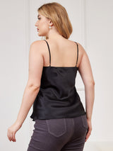 [Black] SilkSilky-CA Spaghetti Strap V Neck Plus Size Camisole Top 002