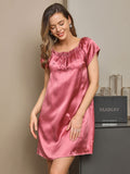 SilkSilky CA Pure Silk Cap Sleeve Tie Neck Nightgown PaleMauve 005