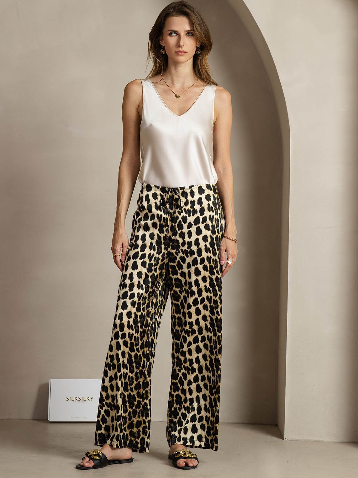 [Leopard] SilkSilky-CA 19Momme Silk Womens Pants 004