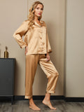 SilkSilky-CA Pure Silk Long Sleeve Lapel Women's Pajamas Brown 005