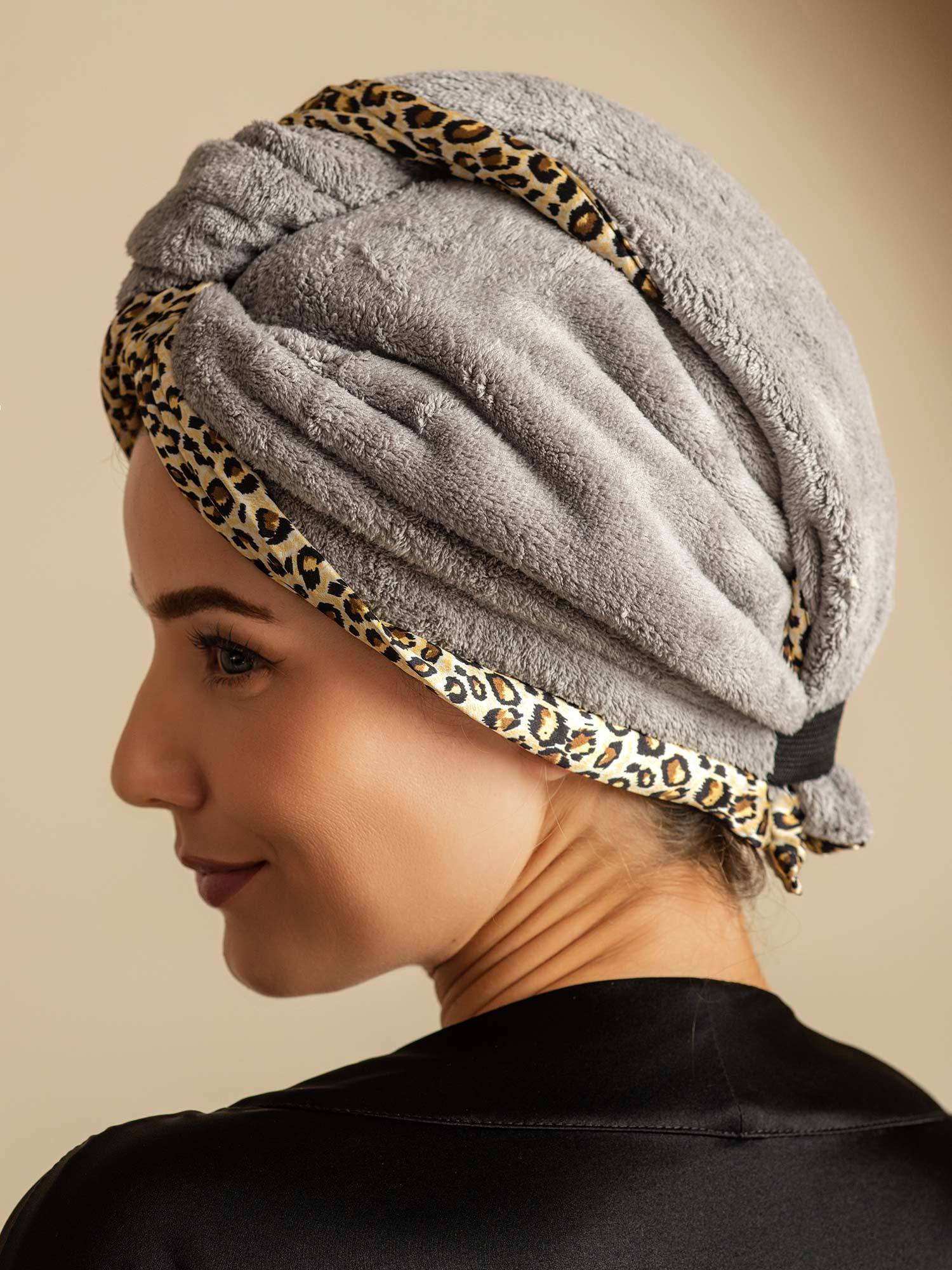 [Leopard] SilkSilky-CA Pure Silk Wrap Hair Towel Wrap 008,