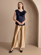 [Dark Blue] SilkSilky-CA Cap Sleeve Cowl Neck Women's T-Shirt 005