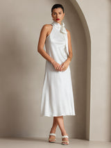 [White] SilkSilky-CA Sleeveless Halter Dress 005