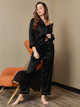 [Black] SilkSilky-CA Long Sleeve Lapel Collar Women's Pajamas 006