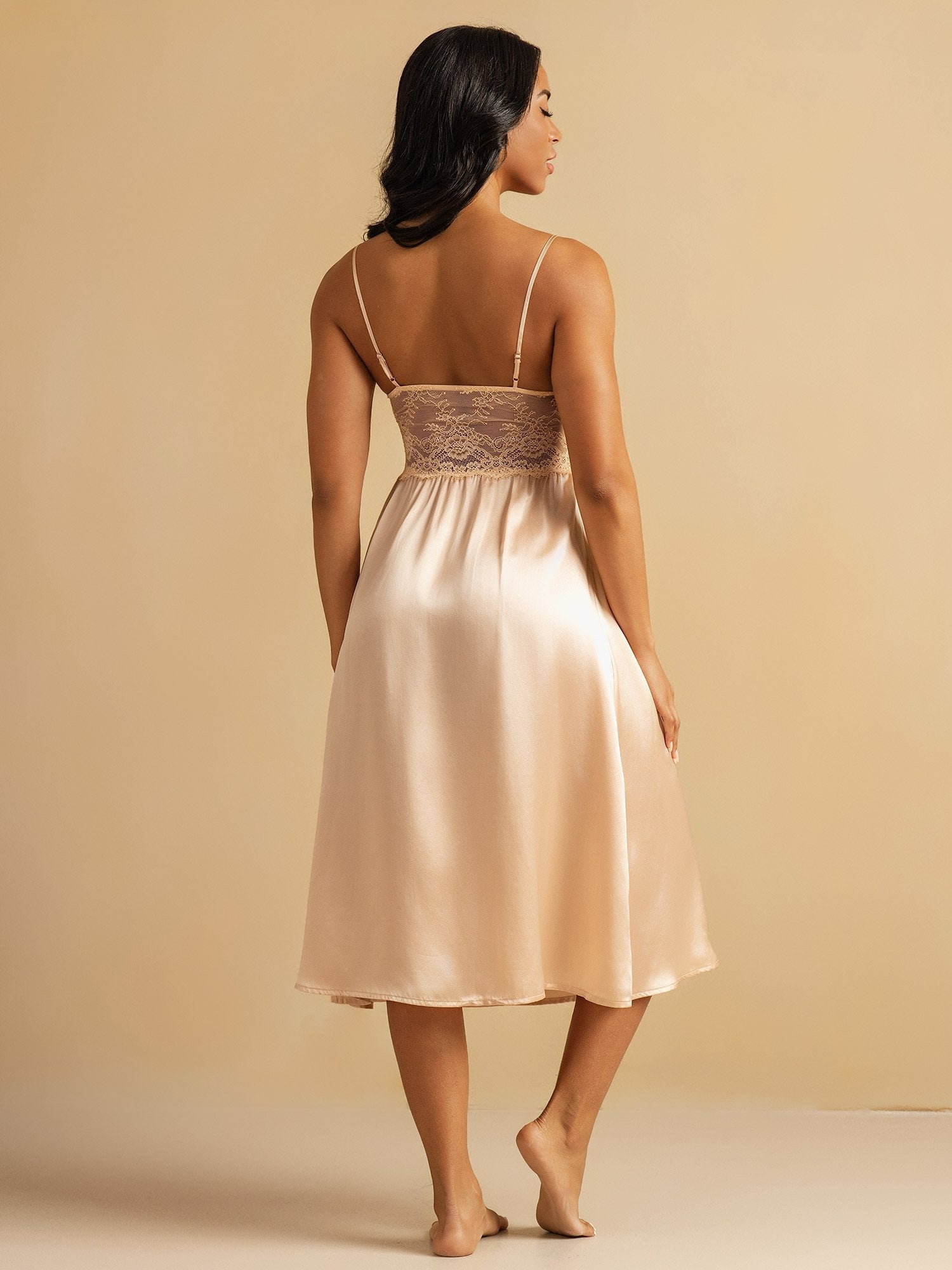 [Light Pink] SilkSilky-CA Spaghetti Strap Deep V Neck Nightgown 002