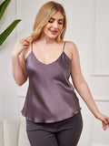 SilkSilky-CA Pure Silk Deep V Neck Plus Size Camisole Top PurpleGray 003