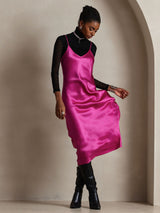 [Rose Red] SilkSilky-CA Spaghetti Strap V Neck Dress 004