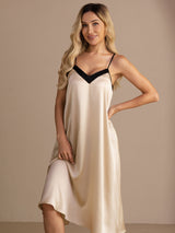 [Brown Rice] SilkSilky-CA Spaghetti Strap V Neck Nightgown 006