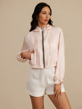 [Pink] SilkSilky-CA 18Momme Silk Satin Surah Long Sleeve High Neck Women's Outerwear 003