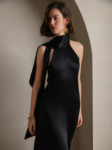 [Black] SilkSilky-CA Sleeveless Halter Dress 003