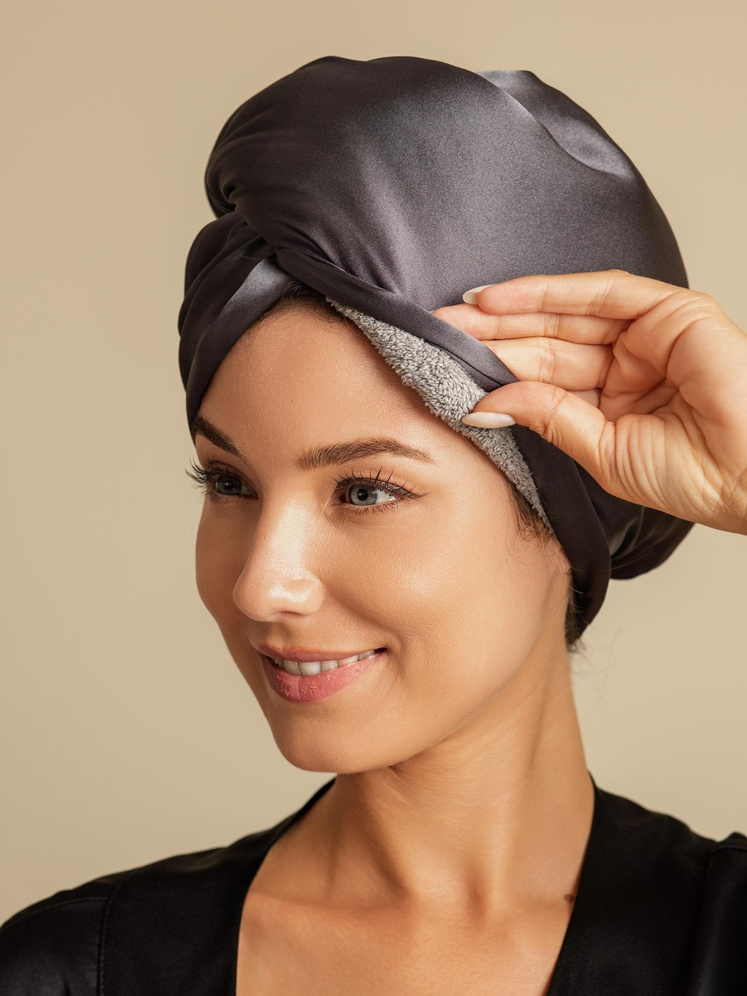 [Dark Gray] SilkSilky-CA Pure Silk Wrap Hair Towel Wrap 001,