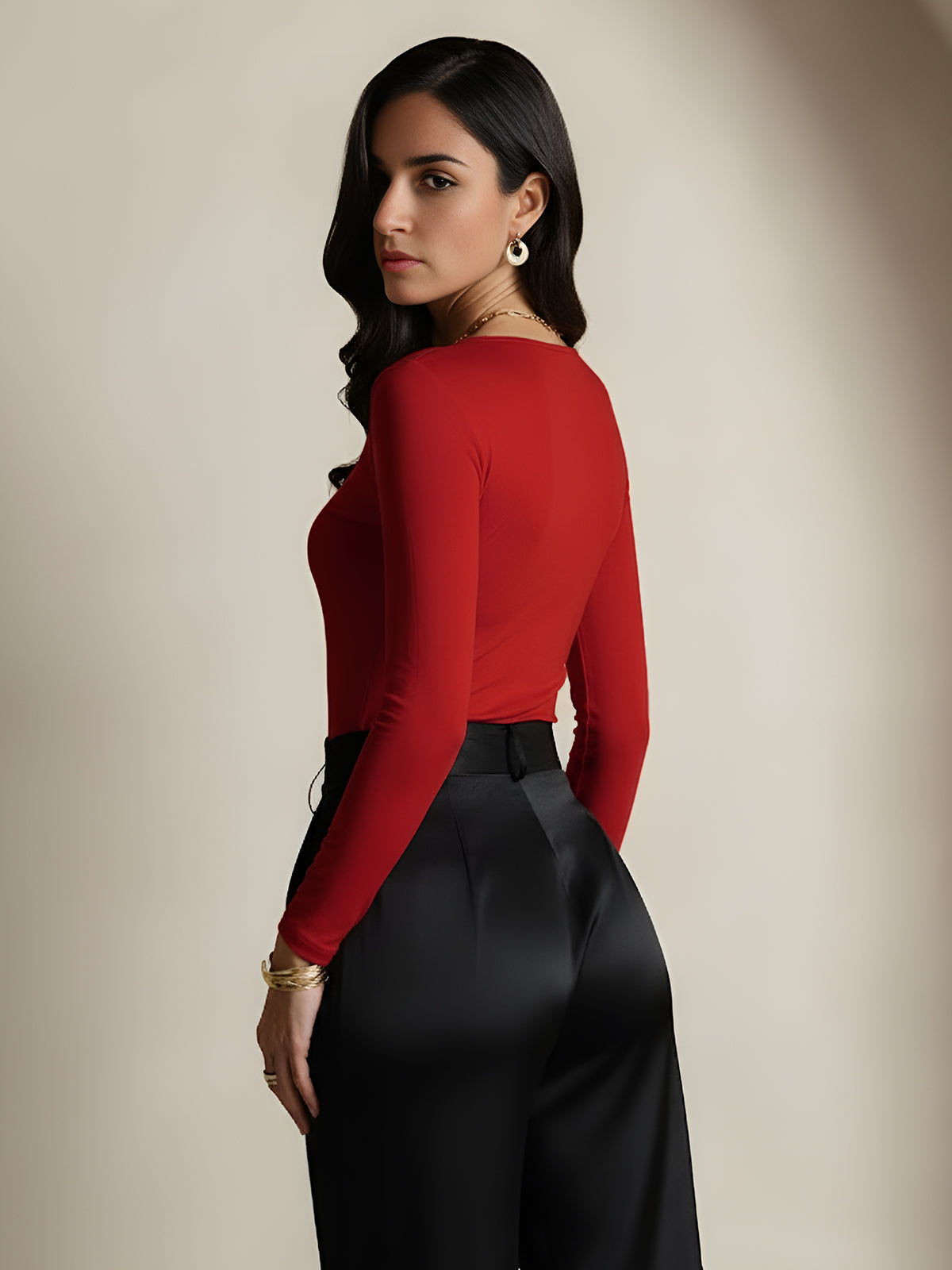 [Wine] SilkSilky-CA Silk Round Neck Women's T-Shirt 002