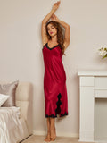 SilkSilky-CA Pure Silk Deep V Neck Nightgown Wine 007