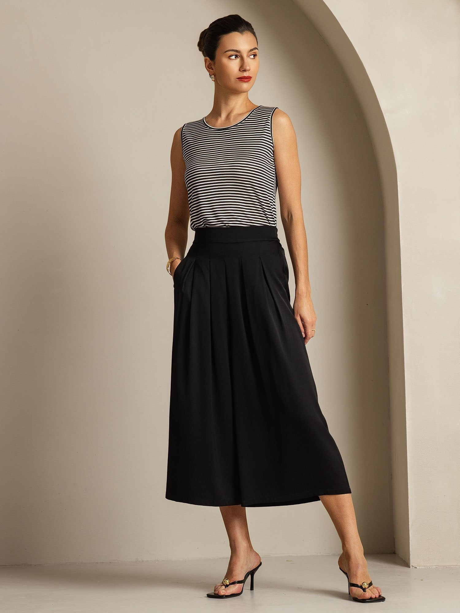 [Black] SilkSilky-CA 19Momme Silk Womens Pants 003