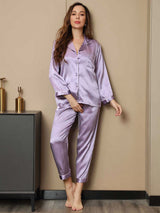 [Lavender] SilkSilky-CA Long Sleeve Notch Collar Women's Pajamas 003
