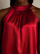 [Wine] SilkSilky-CA Sleeveless Halter Women's T-Shirt 004