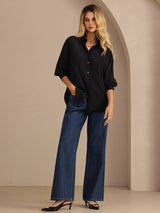 [Black] SilkSilky-CA Long Sleeve Lapel Collar Women's Shirt 007