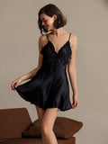 SilkSilky-CA Pure Silk Deep V Neck Dress Black 003