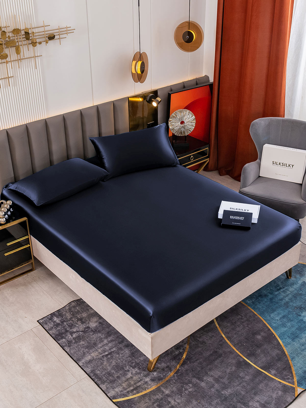 [Dark Blue] SilkSilky-CA 19Momme Bedding Set 001