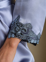 [Steel Blue] SilkSilky-CA 3/4 Sleeve V Neck Nightgown&Robe Set 006