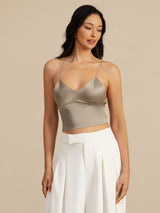 [Khaki] SilkSilky-CA Spaghetti Strap V Neck Camisole 003
