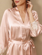 [Pink] SilkSilky-CA 3/4 Sleeve V Neck Nightgown&Robe Set 009