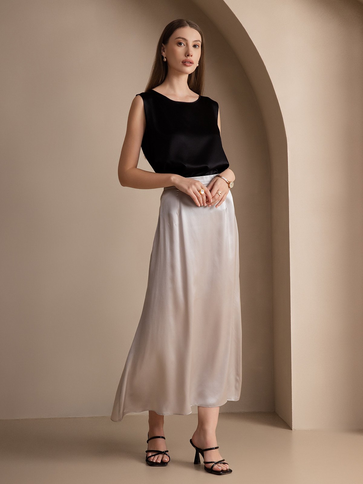 [Black] SilkSilky-CA 19Momme Silk Round Neck Camisole 007