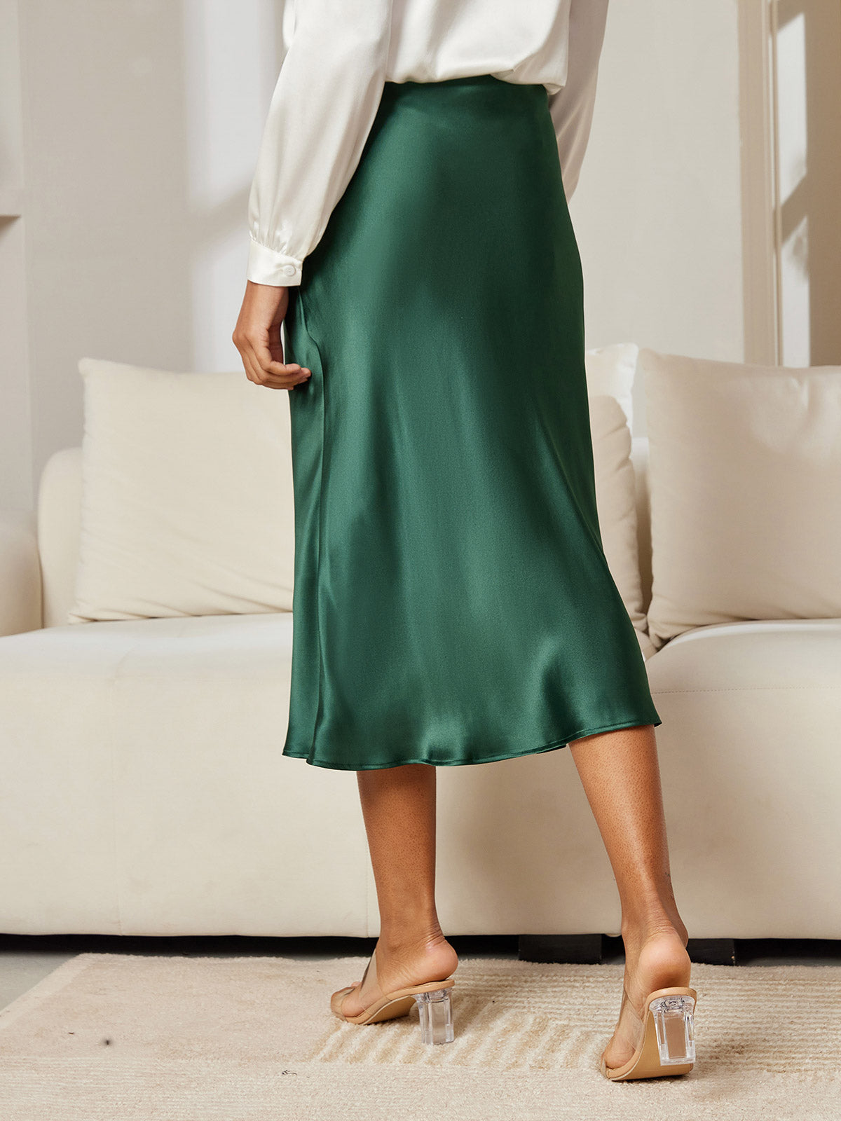 SilkSilky-CA 19Momme Pure Silk Skirt DarkGreen 003