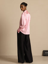 [Pink Stripe] SilkSilky-CA Long Sleeve Lapel Collar Women's Shirt 007