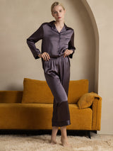 [Purple Gray] SilkSilky-CA Long Sleeve Lapel Collar Women's Pajamas 006