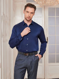 SilkSilky CA Silk Long Sleeve Collar Men's Shirt DarkBlue 005