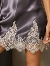 [Purple Gray] SilkSilky-CA Spaghetti Strap V Neck Nightgown 004