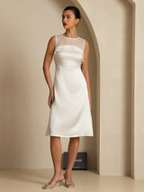 [White] SilkSilky-CA Sleeveless Illusion Neck Dress 004