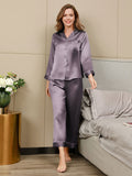 SilkSilky-CA Pure Silk Long Sleeve Lapel Women's Pajamas PurpleGray 003