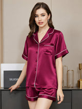 [Fuchsia] SilkSilky-CA Short Sleeve Lapel Collar Women's Pajamas 001