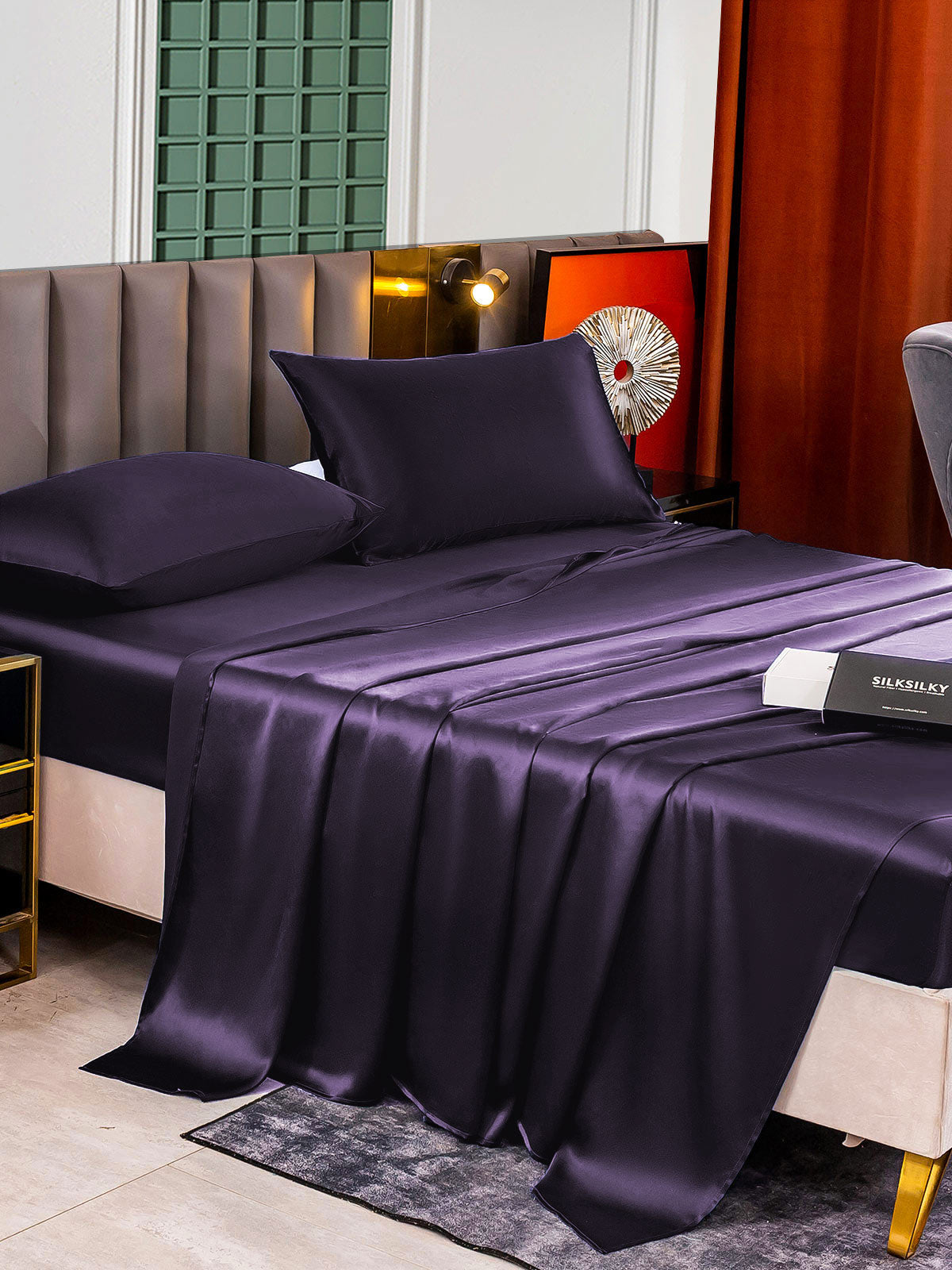 [Deep Purple] SilkSilky-CA 22Momme Pure Silk Bedding Set 003,