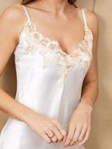 [White] SilkSilky-CA 3/4 Sleeve V Neck Nightgown&Robe Set 008