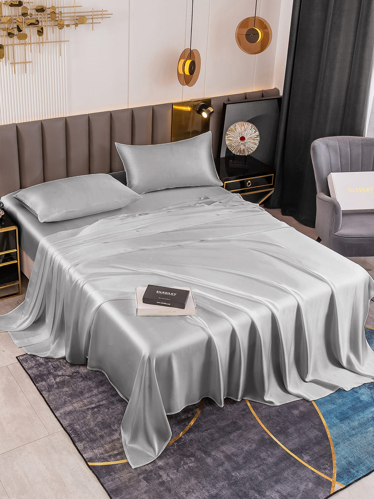 [Silver] SilkSilky-CA 19Momme Pure Silk Bedding Set 001