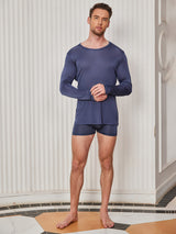 [Dark Blue] SilkSilky-CA Long Sleeve Round Neck Men's T-Shirt 005