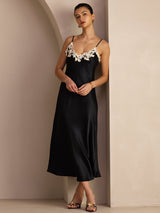 [Black] SilkSilky-CA Spaghetti Strap V Neck Dress 003