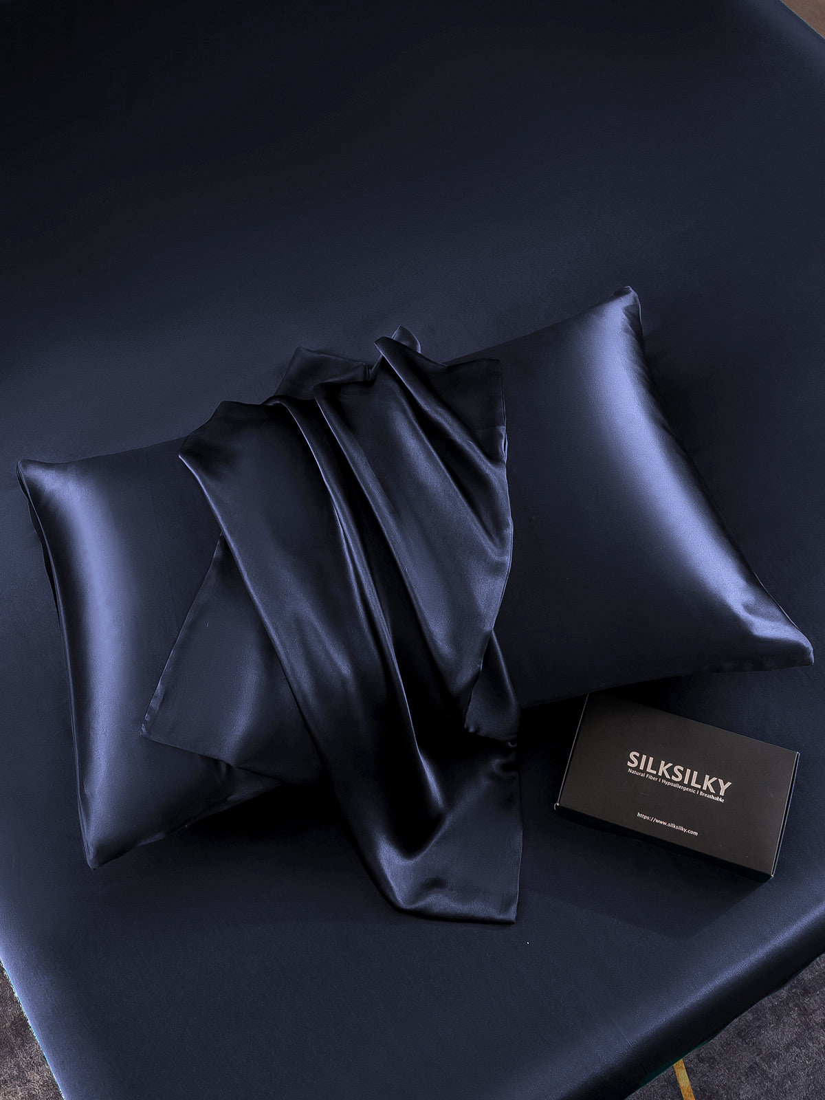 SilkSilky-CA 19Momme Pure Silk Pillowcase DarkBlue 006