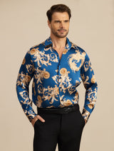 [Navy Dragon] SilkSilky-CA Long Sleeve Lapel Collar Men's Shirt 001