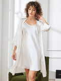 SilkSilky CA Pure Silk 3/4 Sleeve Nightgown&Robe Set White 001